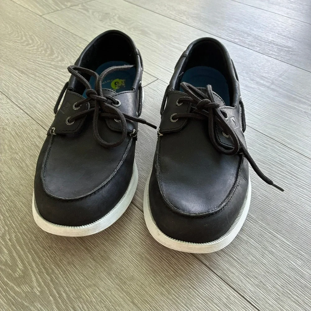 Sperry Top-Sider Mens Black Leather Boat Shoes Memory Foam Loafers 9.5M